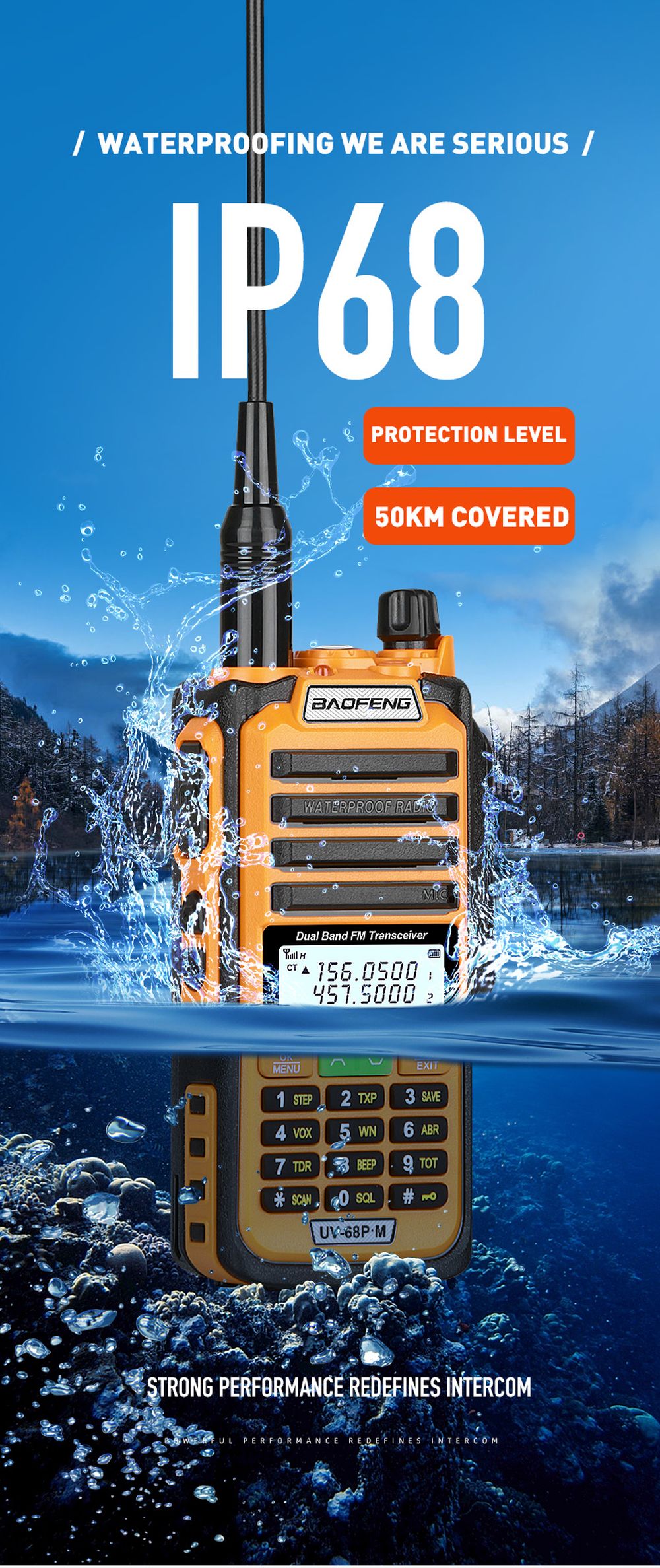 Baofeng UV-68 Pro MAX Waterproof IP68 Walkie Talkie High Power Two Way  Radio - Walkie-Talkie