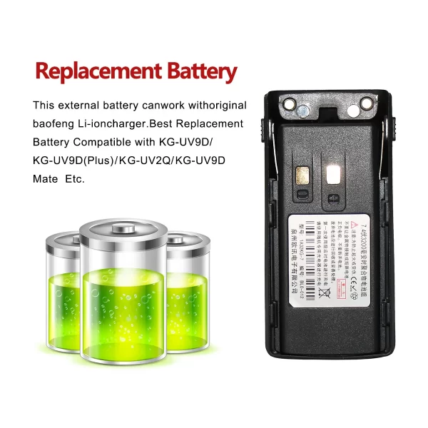 Wouxun KG-UV9D Plus Replacement Battery Type-C Charging 7.4V 3200mAh High Capacity Battery for KG-UV9D KG-UV2Q/KG-UV9DMate WalkieTalkie - Image 2