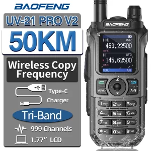 Baofeng UV-21 Pro V2 Wireless Copy Frequency Tri Band Powerful Waterproof Long Range Type-C Two Way Radio