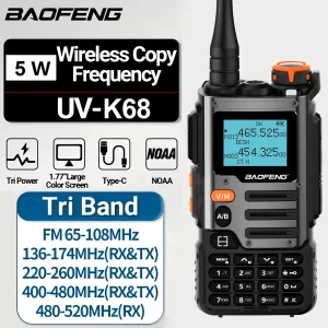 Baofeng UV-K68 Tri Band Walkie Talkie Air Band Radio K68 Charge UHF VHF DTMF FM NOAA Wireless Frequency Two Way Radio