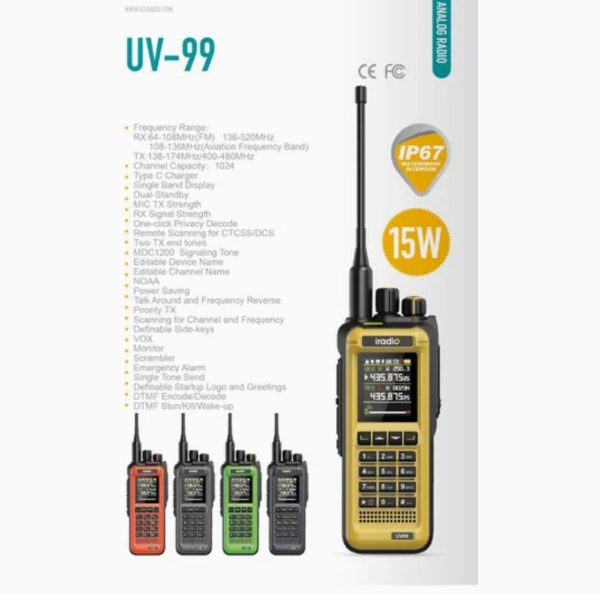 2025 NEW High power 15W Iradio UV99 Multi-Range Dual Standby Waterproof Two Way Radio with 1024 Channels - Image 5