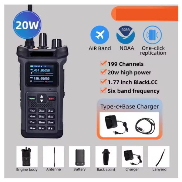 20W High Power Mulit-bands Handheld Analogue Radio Air Band NOAA One-click replication VHF UHF 199CHS 10800 Battery - Image 2