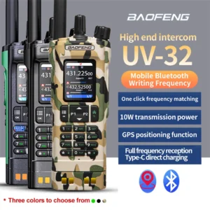 Baofeng UV-32 GPS 10W Multi Band Programming Wireless Copy Frequency NOAA Long Range Ham Two Way Radio Camping UV-32 Walkie Talkie