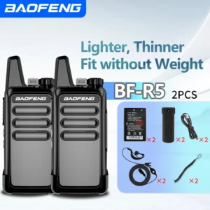 Compact Baofeng BF-R5 Mini Dual Band Walkie Talkie 5W High Power USB Rechargeable Slim Radio for Camping Security