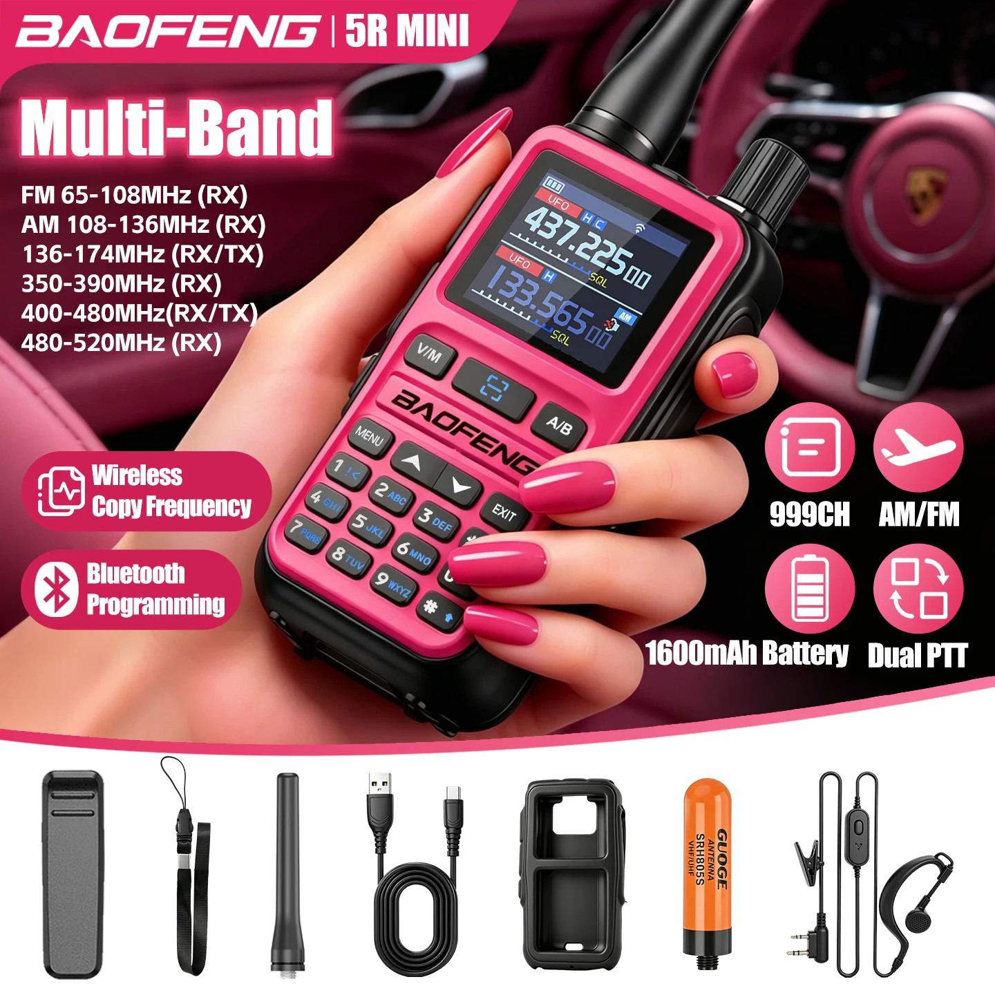 Baofeng 5Rmini Walkie-Talkie Bluetooth Programming Aviation Receiver Dual PTT Transmitter Key Outdoor Travel Baofeng Handheld Radio - Image 4