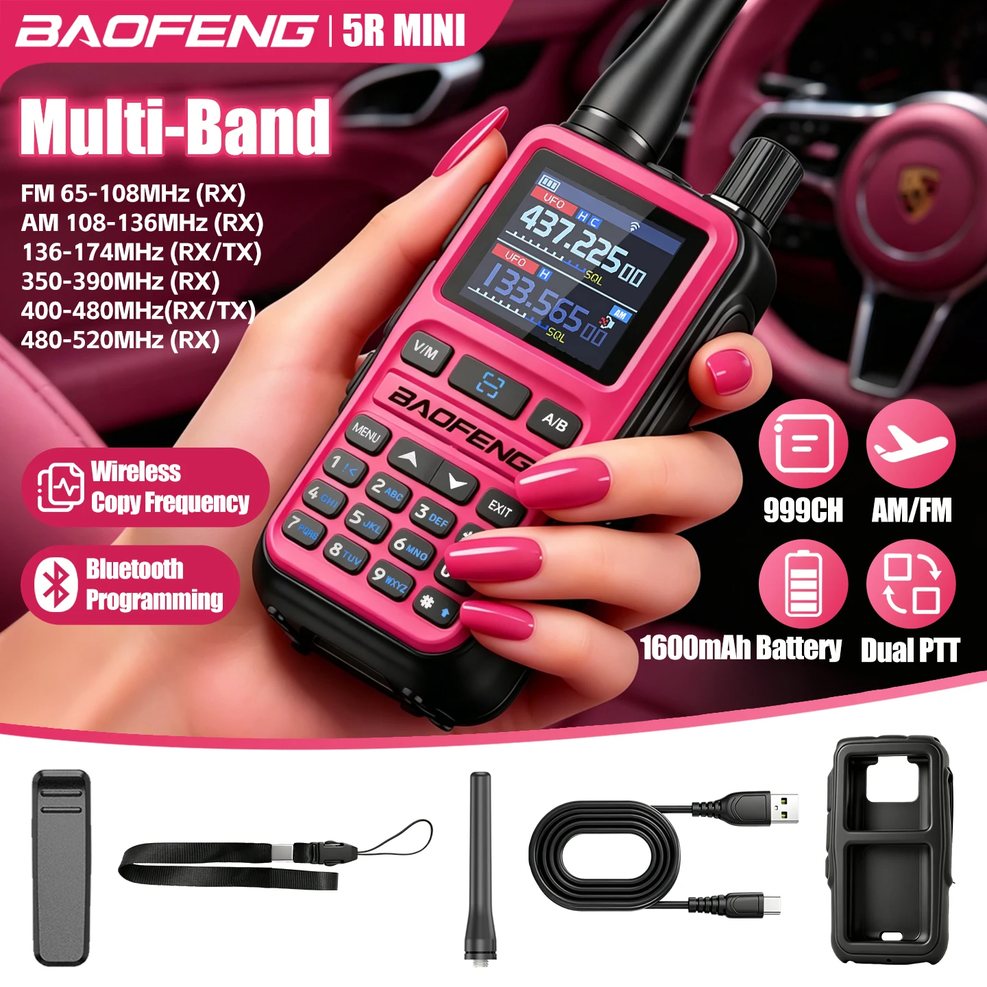 Baofeng 5Rmini Walkie-Talkie Bluetooth Programming Aviation Receiver Dual PTT Transmitter Key Outdoor Travel Baofeng Handheld Radio - Image 6