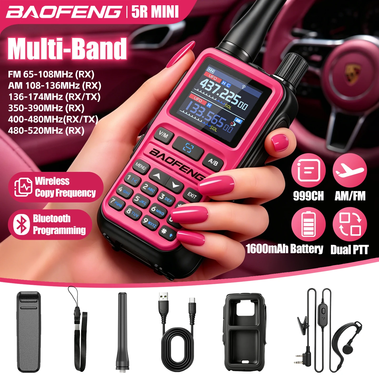 Baofeng 5Rmini Walkie-Talkie Bluetooth Programming Aviation Receiver Dual PTT Transmitter Key Outdoor Travel Baofeng Handheld Radio - Image 5