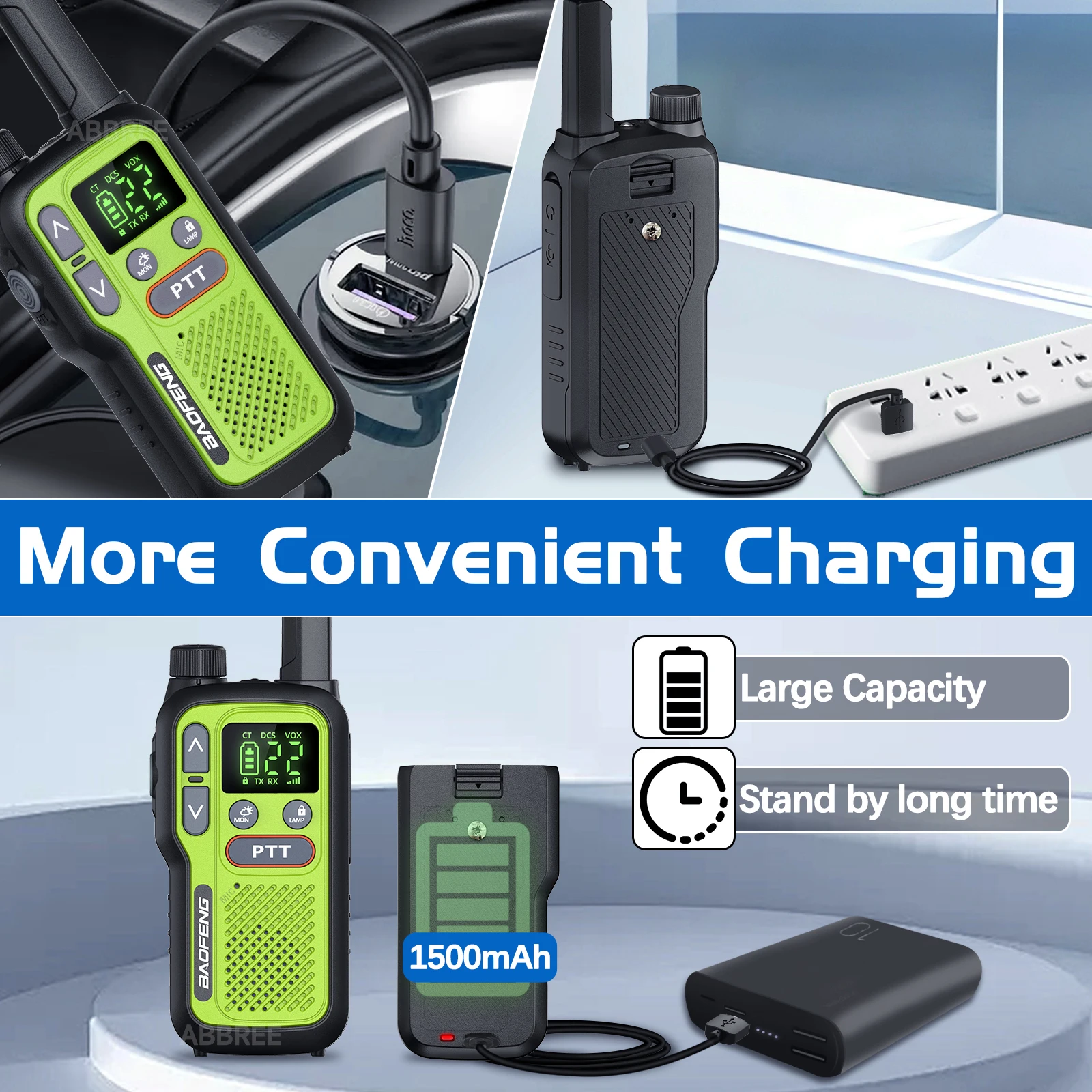 2PCS Baofeng BF-T18 License-Free Portable Walkie Talkie, Type-C Rechargeable Dual PTT Radio for Camping & Skiing - Image 3