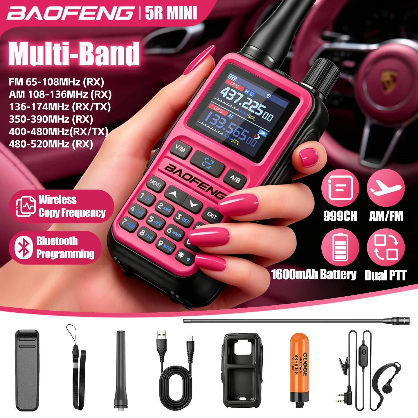 Baofeng 5Rmini Walkie-Talkie Bluetooth Programming Aviation Receiver Dual PTT Transmitter Key Outdoor Travel Baofeng Handheld Radio - Image 3