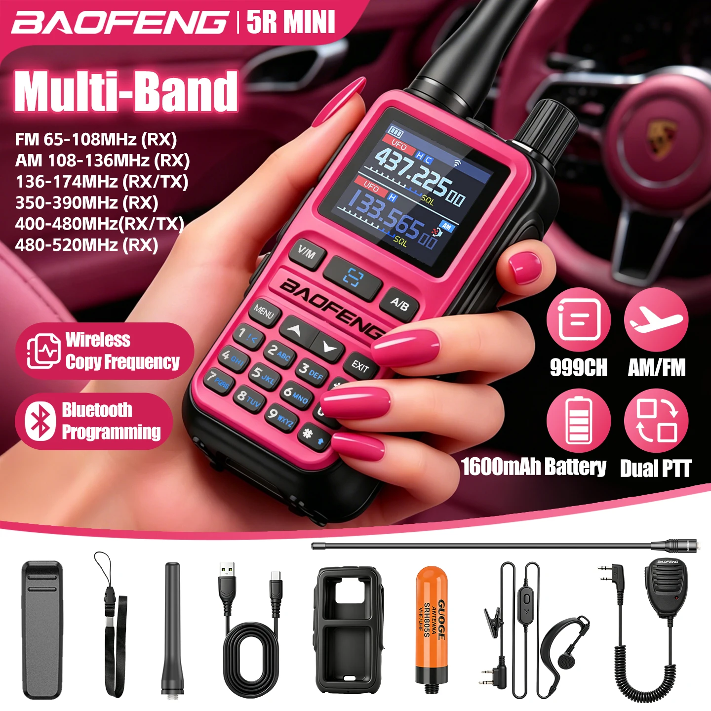 Baofeng 5Rmini Walkie-Talkie Bluetooth Programming Aviation Receiver Dual PTT Transmitter Key Outdoor Travel Baofeng Handheld Radio - Image 2
