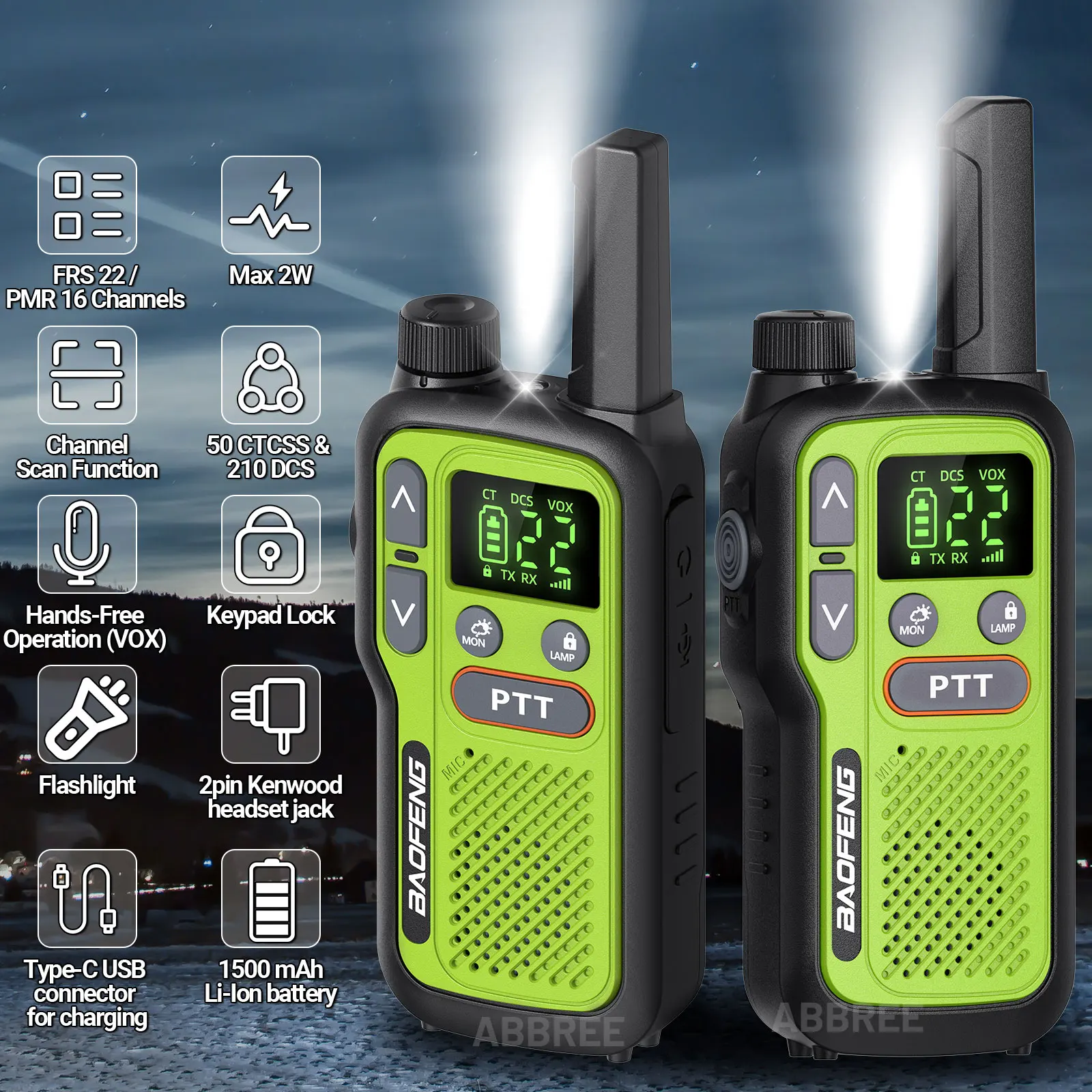 2PCS Baofeng BF-T18 License-Free Portable Walkie Talkie, Type-C Rechargeable Dual PTT Radio for Camping & Skiing - Image 2